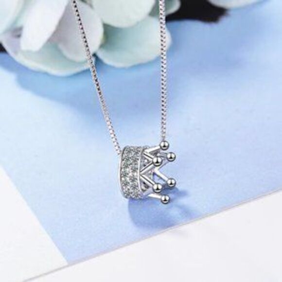 Jewelry - 925 Sterling Silver Diamond Crown Necklace B